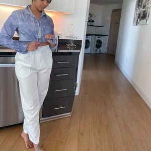 High waisted white linen trouser
